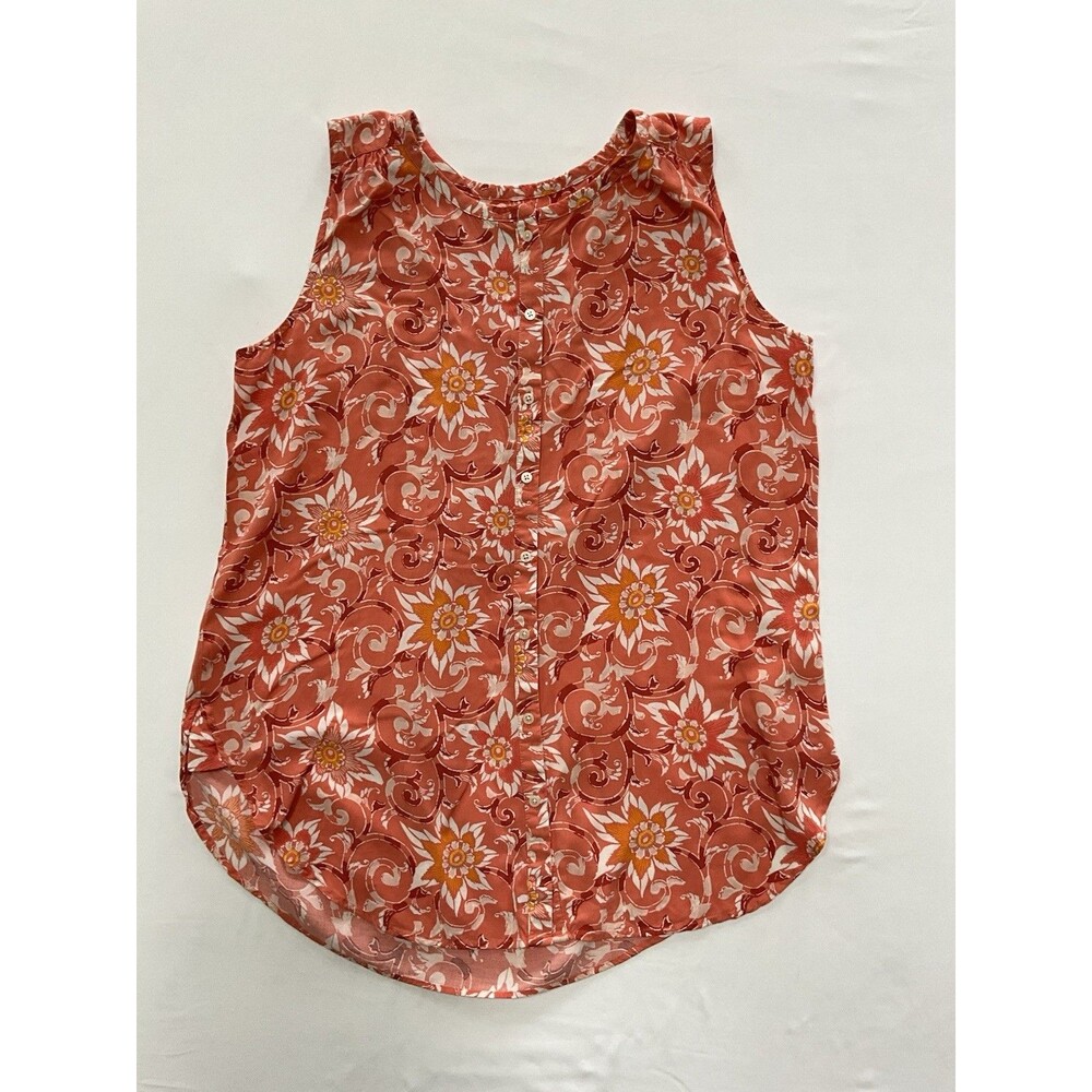 LOFT Ann Taylor Pink Floral Rayon Sleeveless Button Down Blouse Medium